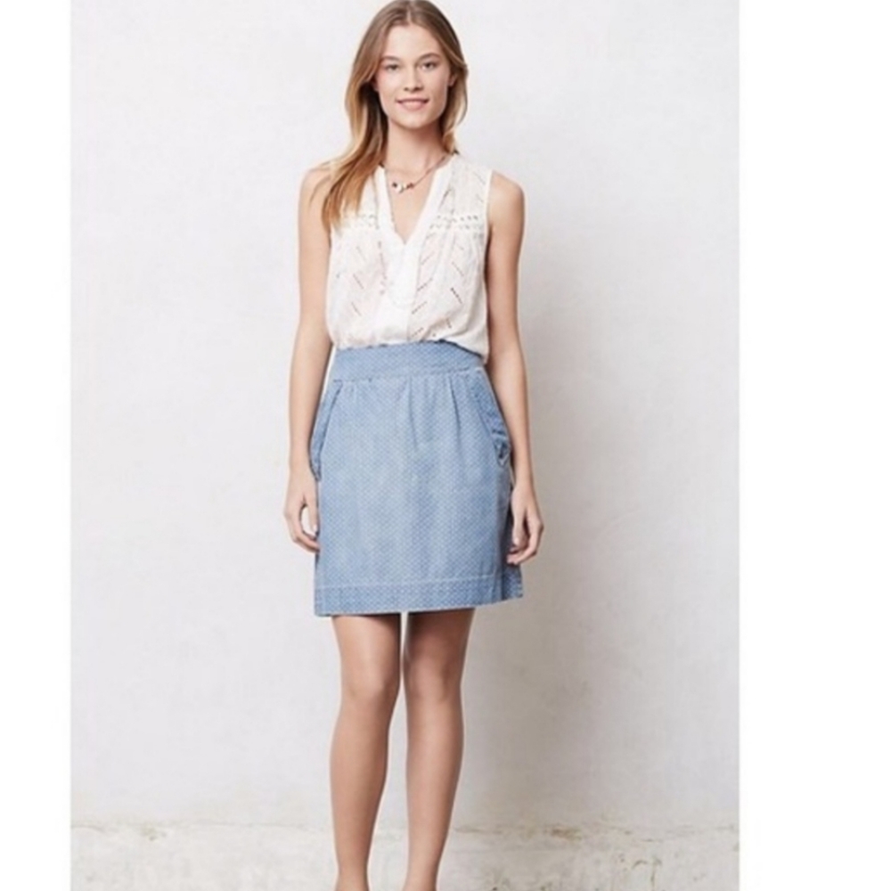 Anthro | Holding Horses Chambray Dot Skirt